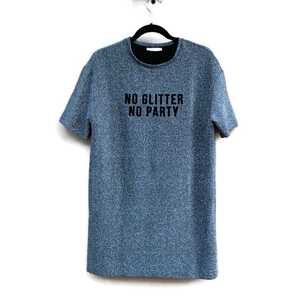 Zara Trafaluc No Glitter No Party Metallic Silver Shift Dress Blogger Favorite